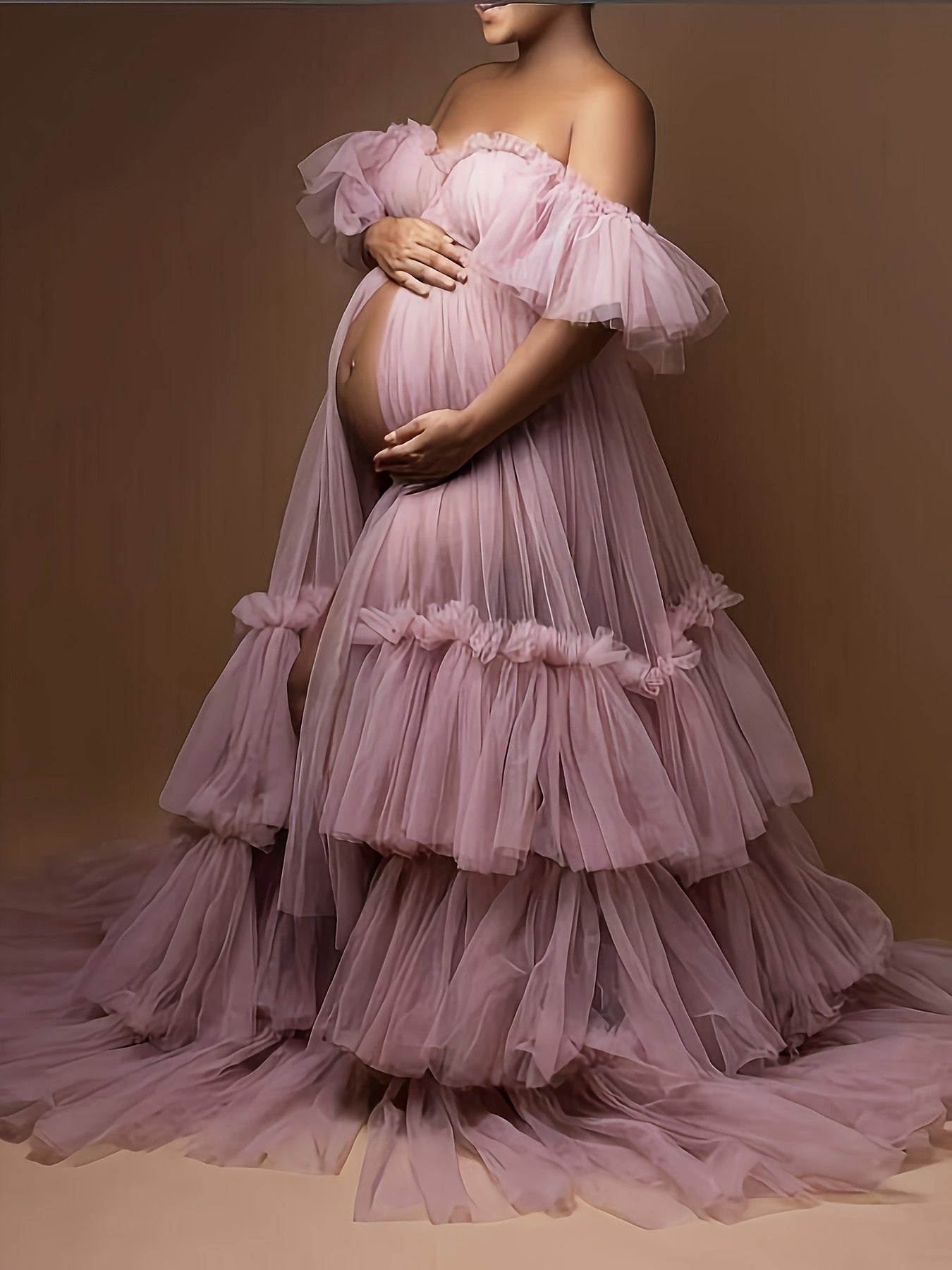 Elegant Off Shoulder Maternity Gown Tulle Nursing Dress