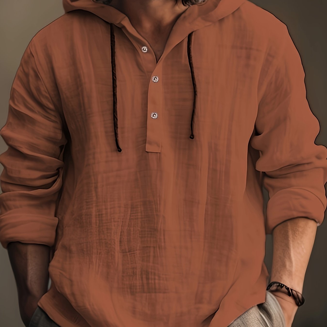 SCACTO Men Hooded Cotton Shirt Sweatshirt Long Sleeve Casual