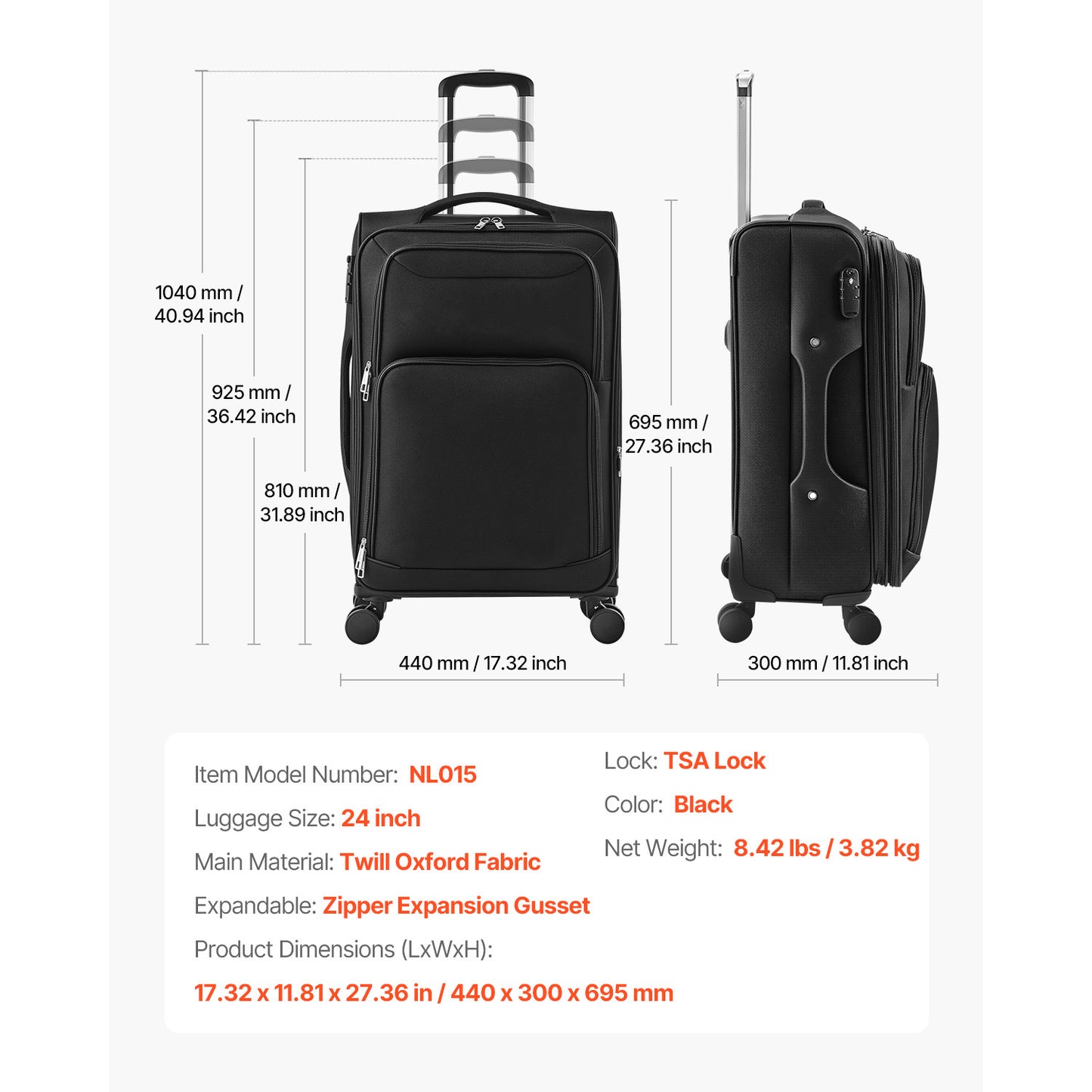 VEVOR Expandable Luggage With Spinner Wheels Carry On