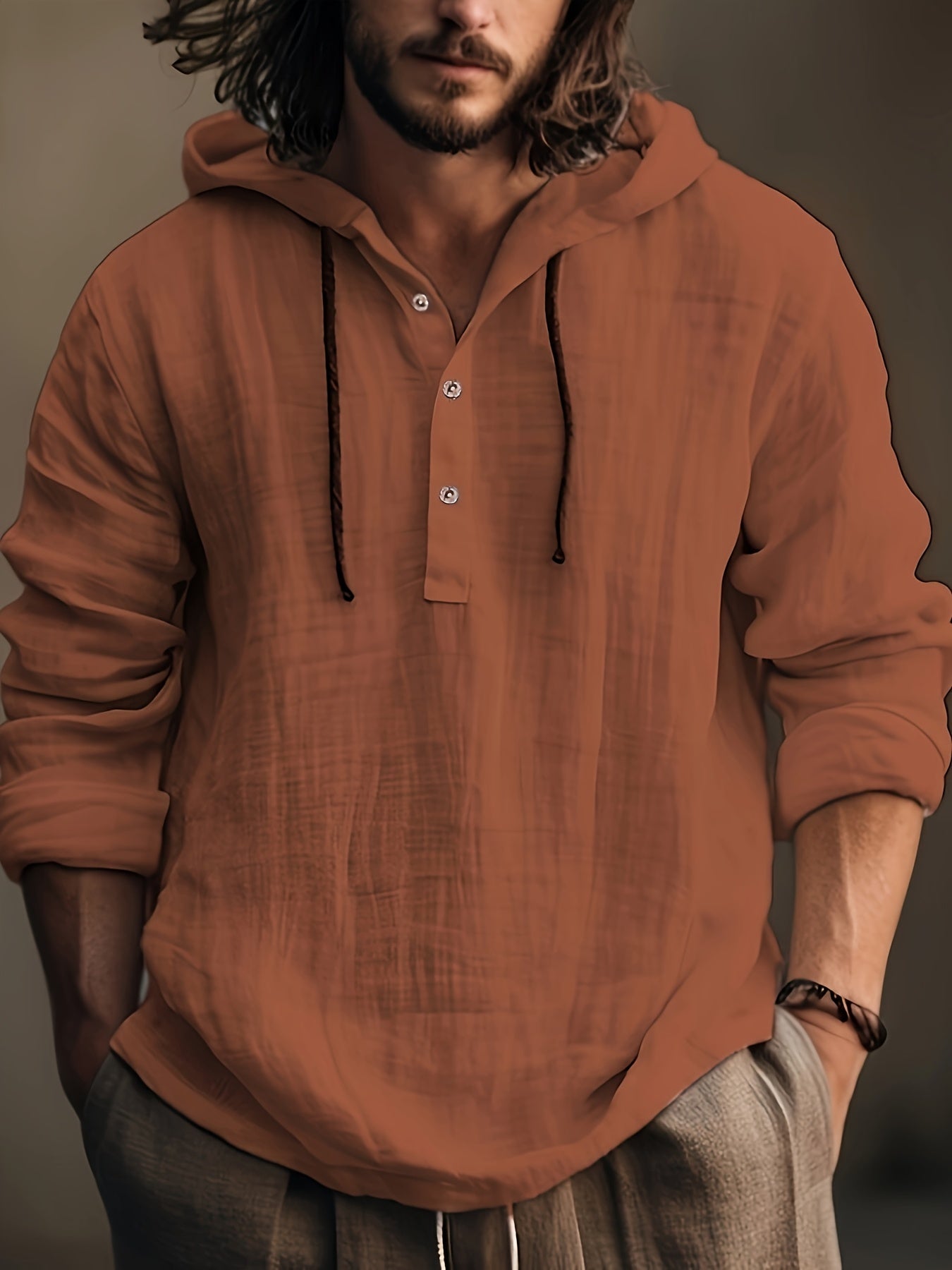 SCACTO Men Hooded Cotton Shirt Sweatshirt Long Sleeve Casual