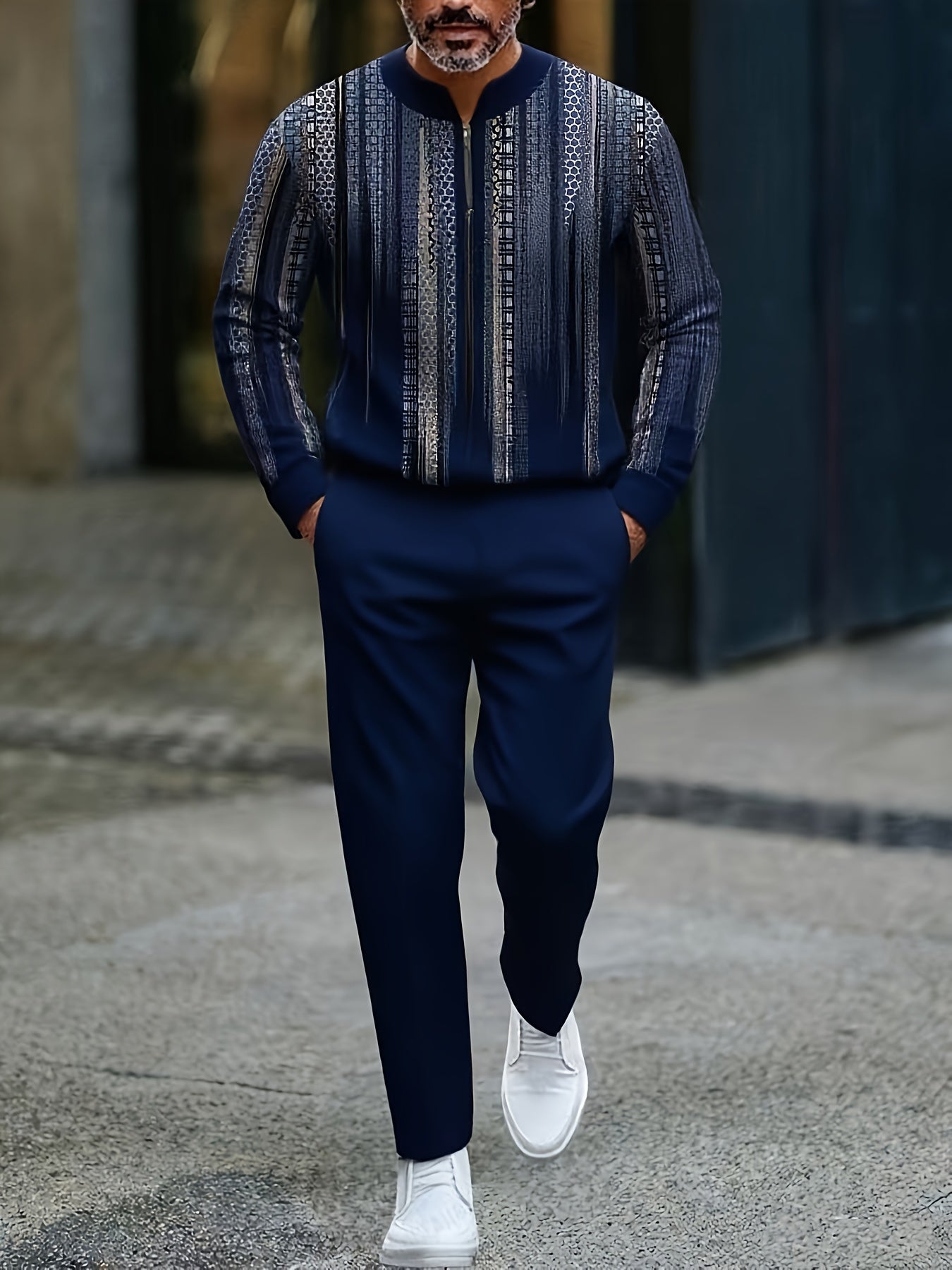 Mens 2 Pack Long Sleeve Sports Suit Set With 3D Pattern