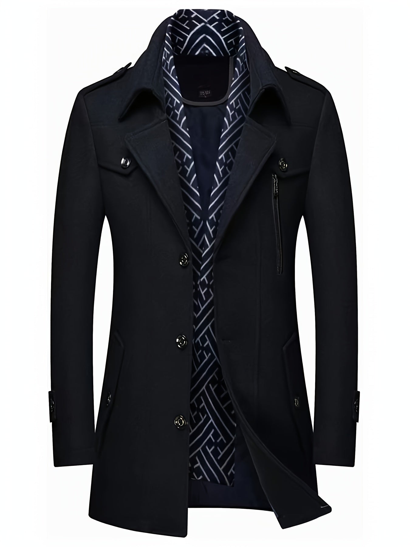 MSOPCCA Mens Velvet Blend Coat Trench With Detachable Scarf