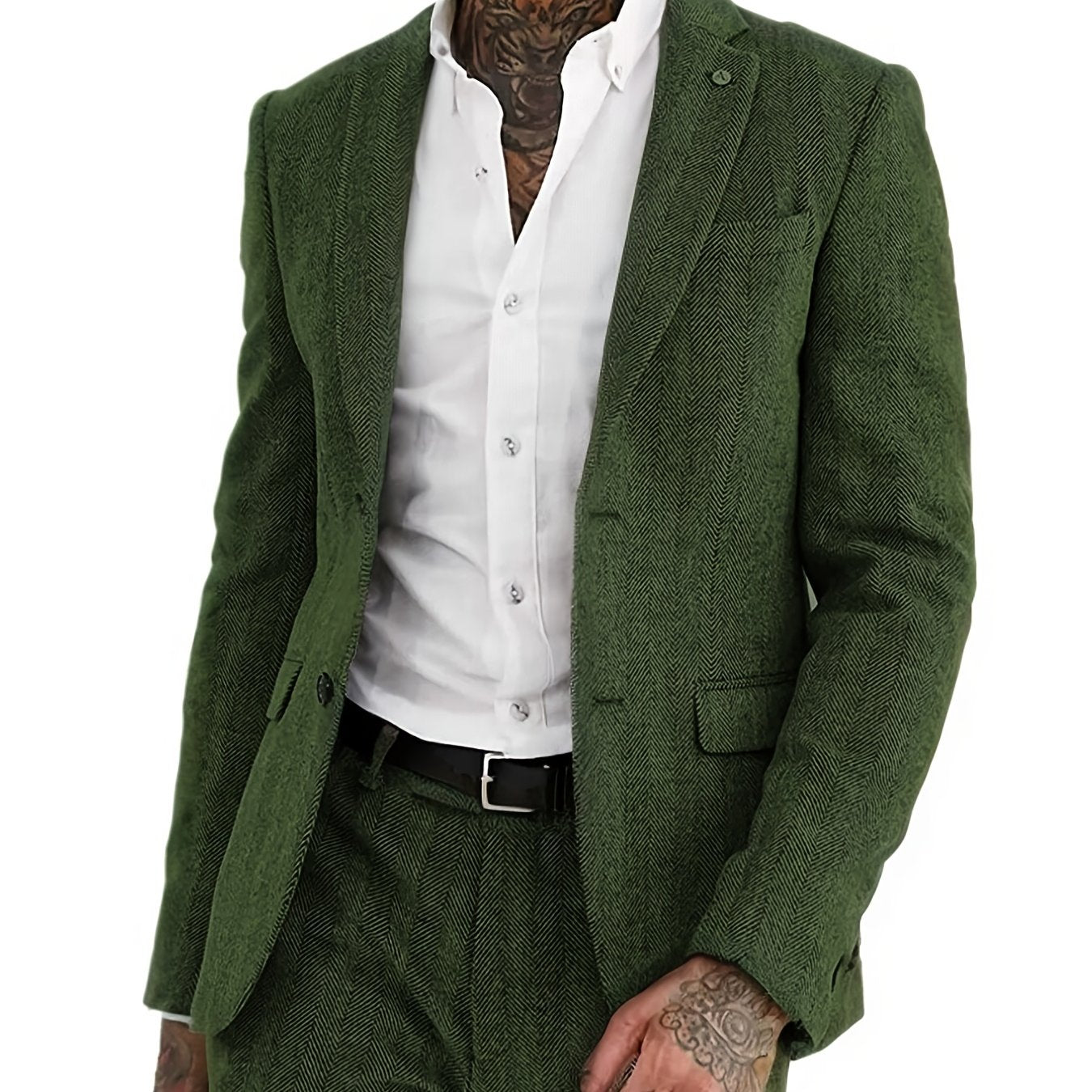 Men's Wool Blend Tweed Suit Herringbone Formal Wedding Event