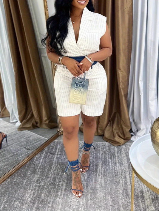 Two Piece Womens Spliced Sleeveless Vest Shorts Set