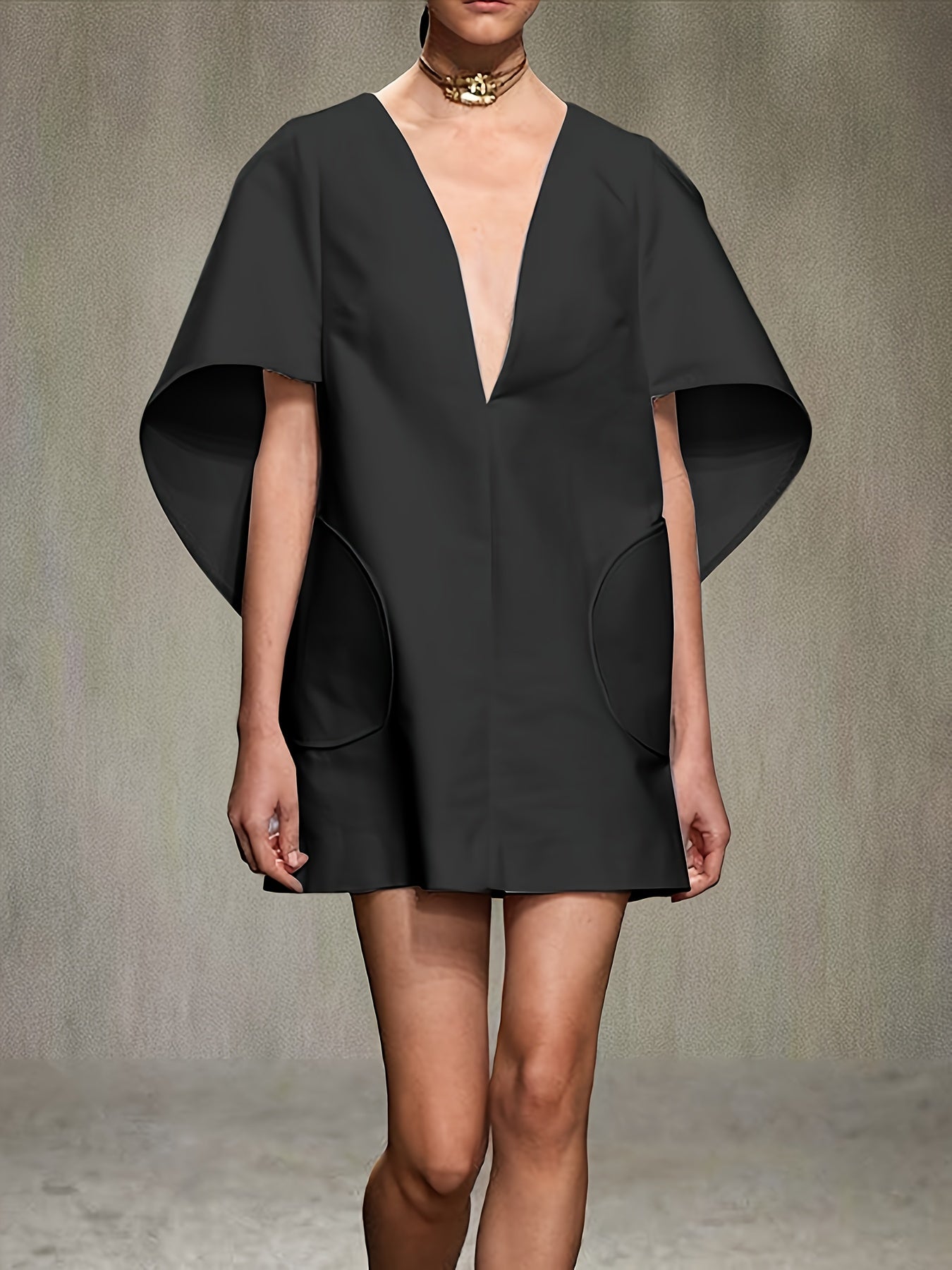 Chic Urban Mini Dress Polyester Spandex Deep V Neck