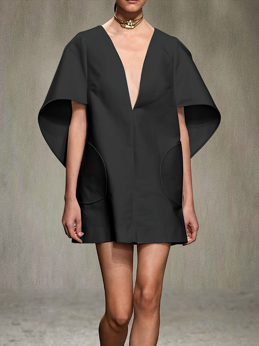 Chic Urban Mini Dress Polyester Spandex Deep V Neck