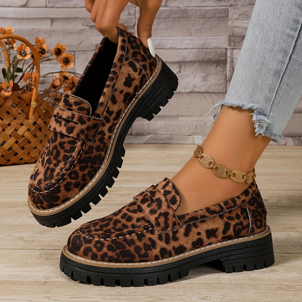 All Nations Emporium Leopard Print Penny Loafers Slip On