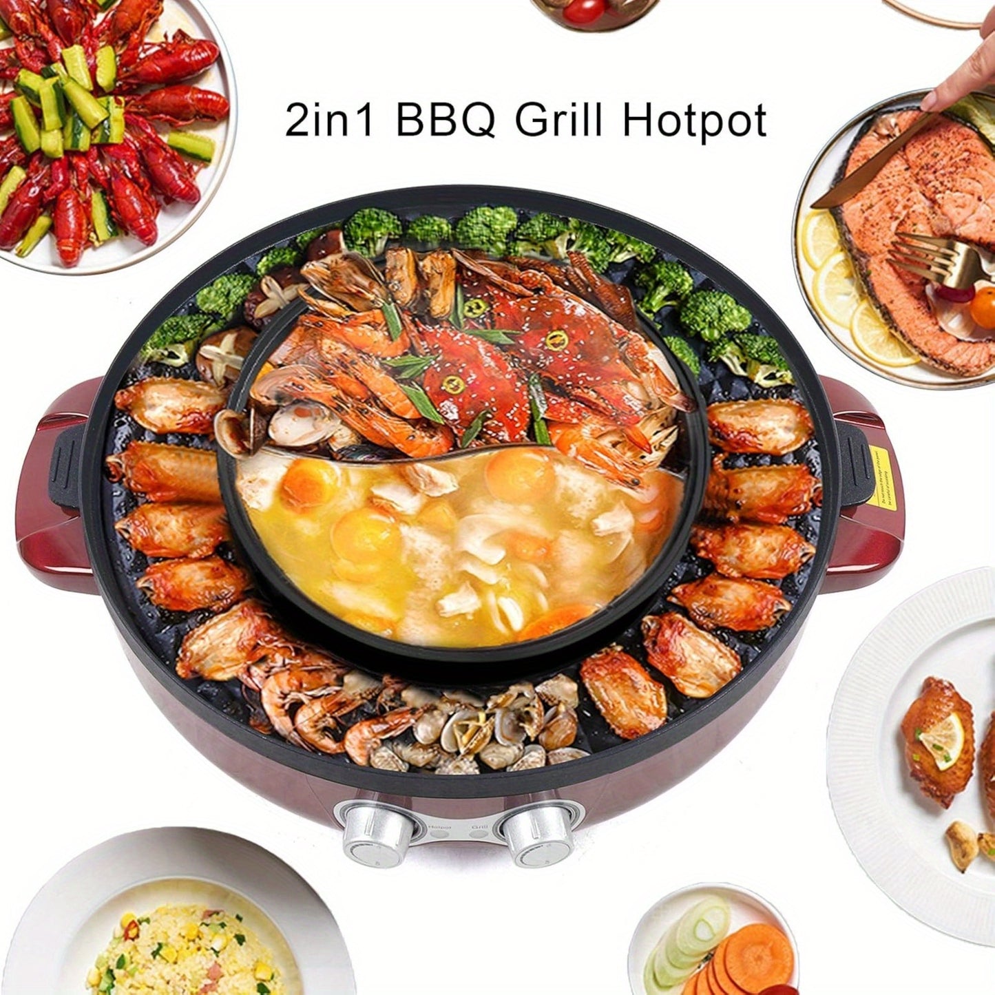 CNCEST 2 In 1 Electric Smokeless Grill Hot Pot Barbeque