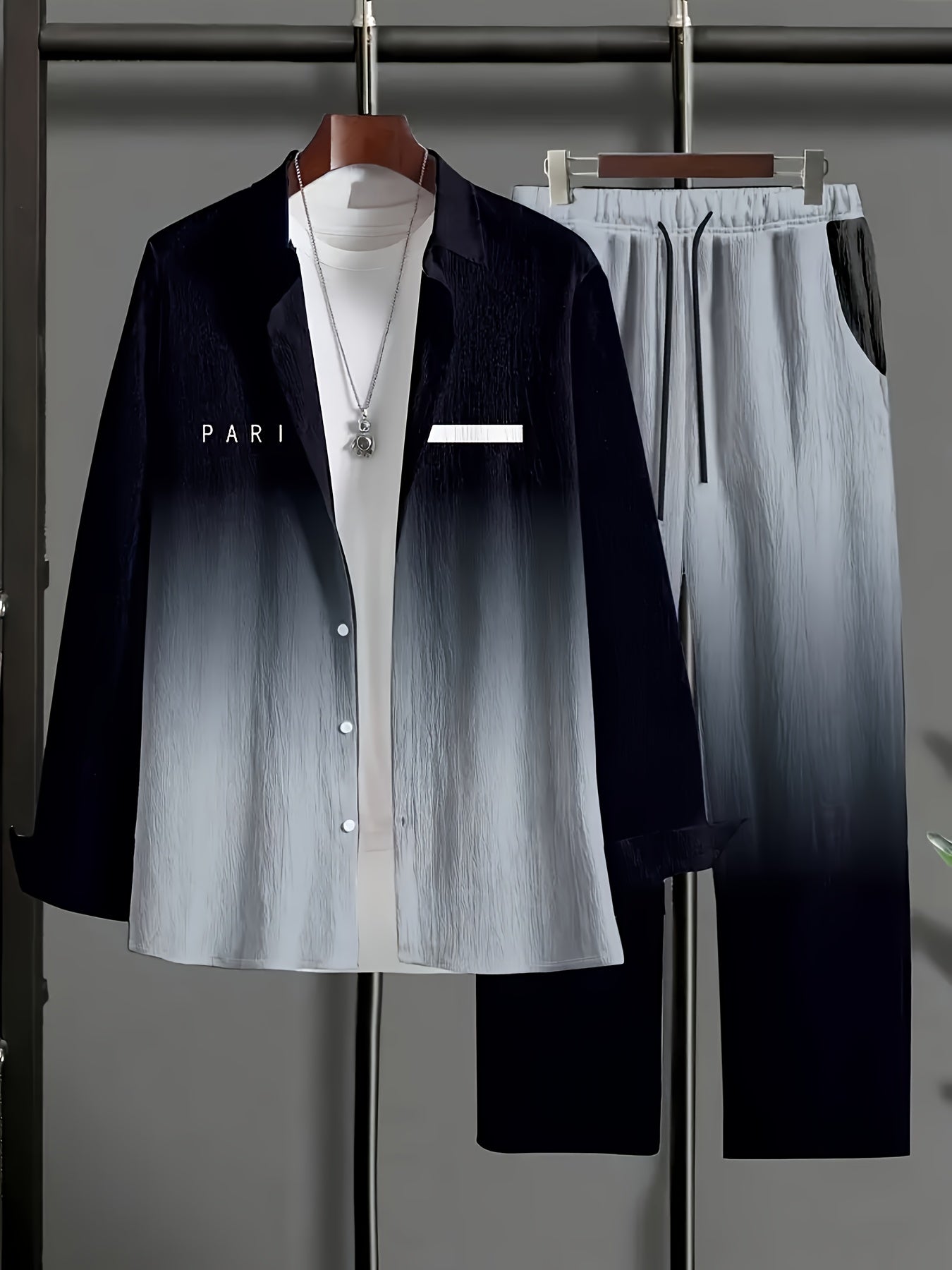 Men's 2pc Tracksuit Set Gradient Long Sleeve Shirt Pants