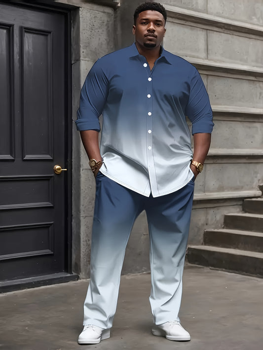 Men's 2pc Tracksuit Set Gradient Long Sleeve Shirt Pants