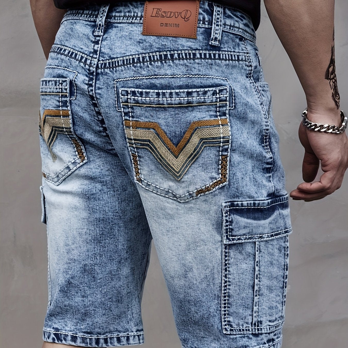 ESDVQ Mens Denim Shorts With Multi Pockets Stretch Fit