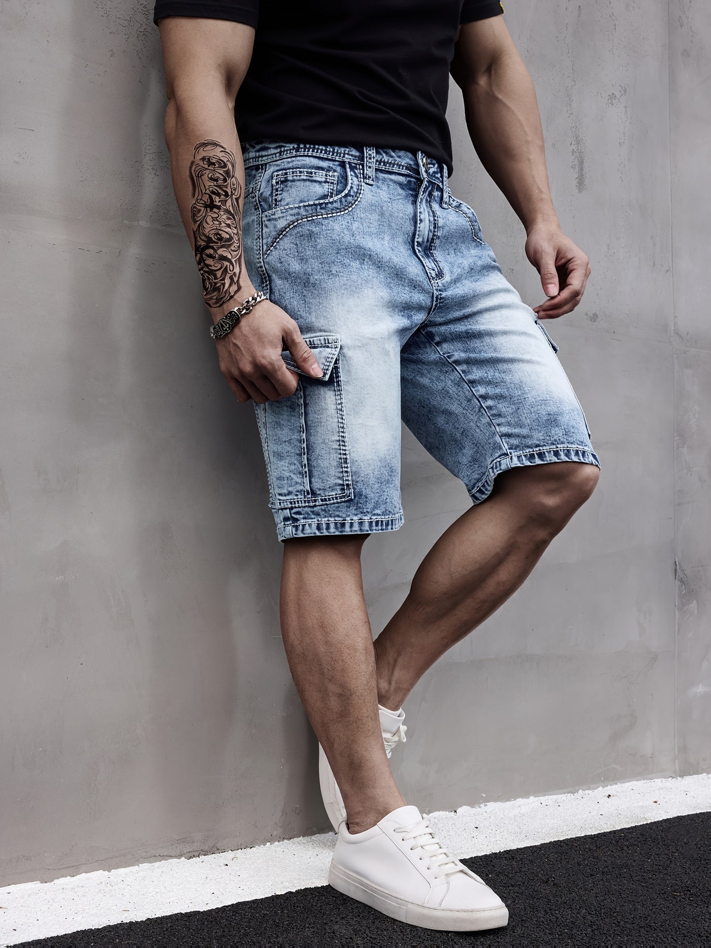 ESDVQ Mens Denim Shorts With Multi Pockets Stretch Fit
