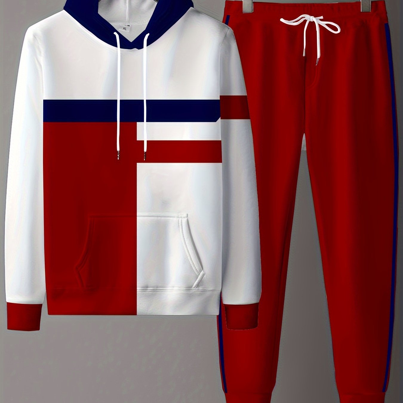 Mens Digital Print Hooded Tracksuit Set Polyester Outdoor