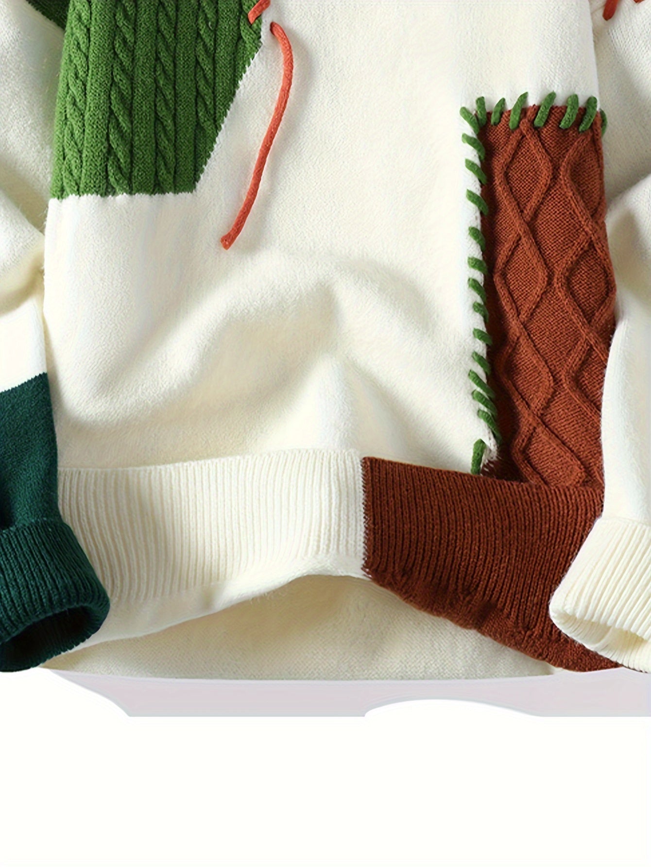 SENMEIGUO Men Color Block Long Sleeve Knit Sweater Casual