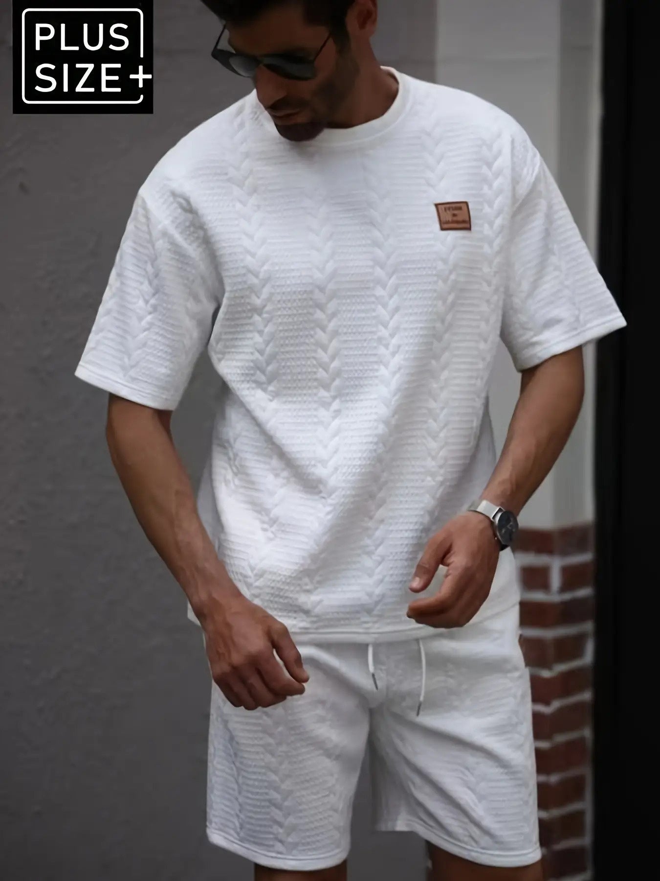 Mens Jacquard Two Piece Casual Set Breathable Homewear
