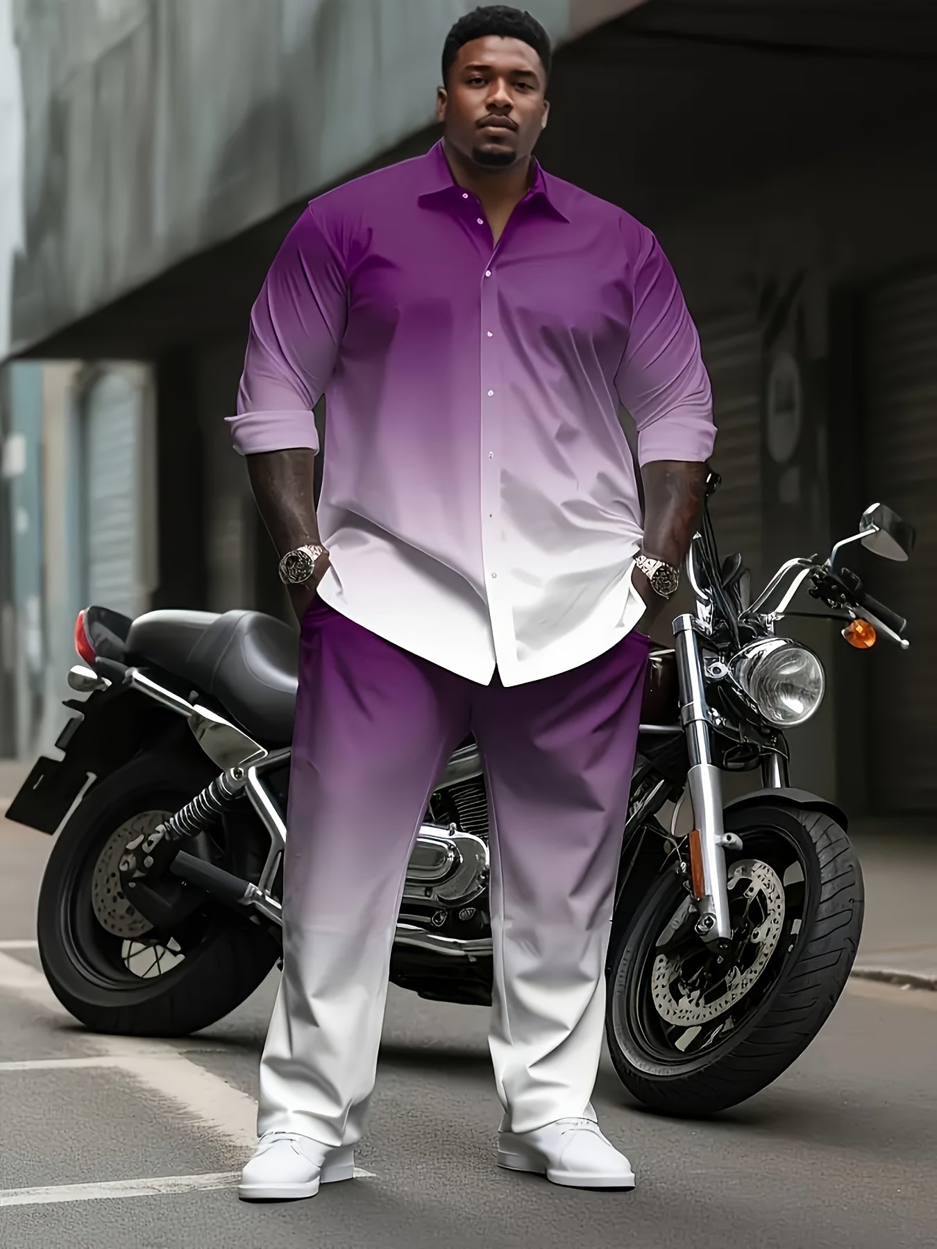 Men's 2pc Tracksuit Set Gradient Long Sleeve Shirt Pants
