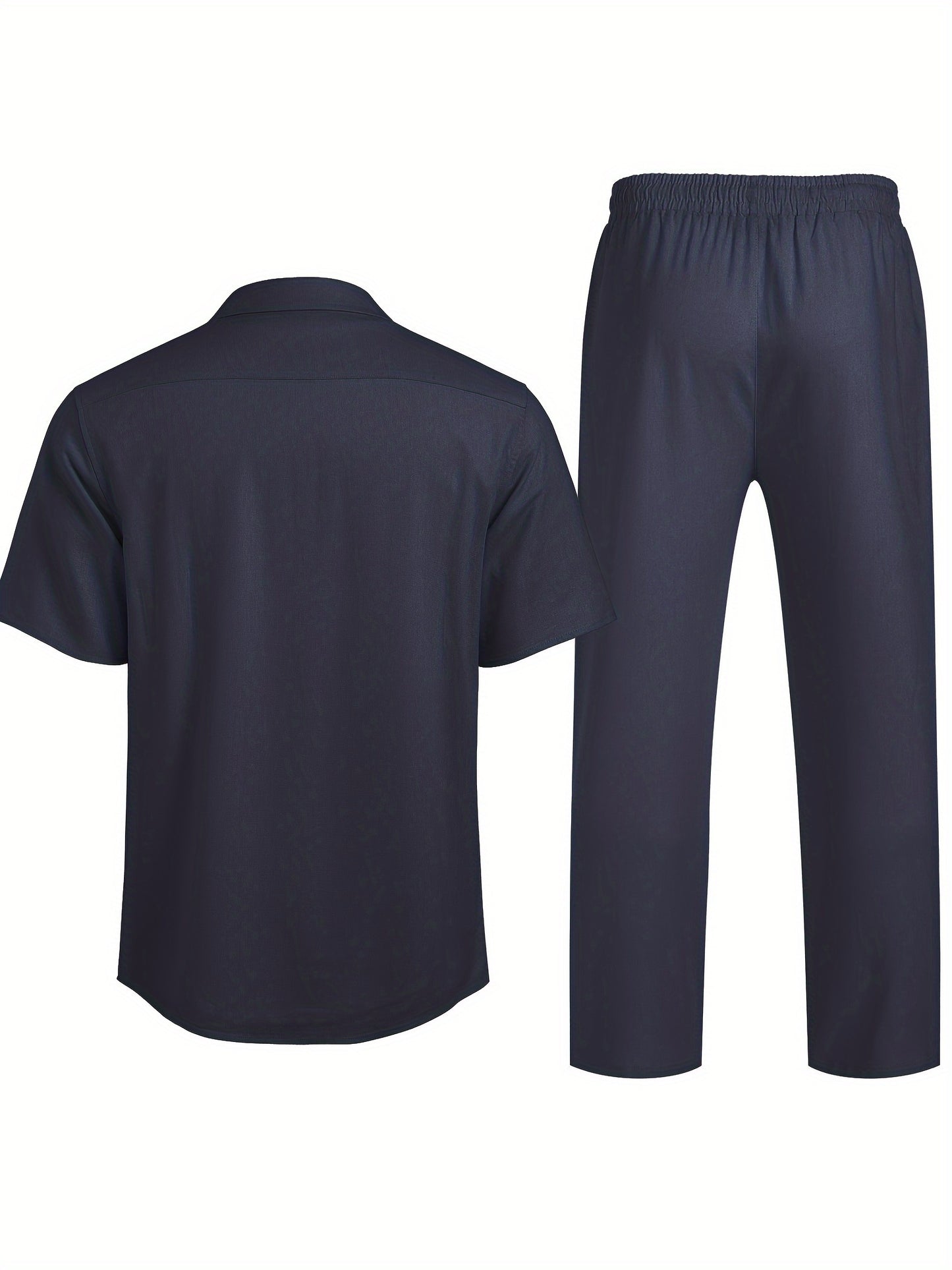 Men Linen Beach Button Shirt And Linen Pants Set Casual 2pc
