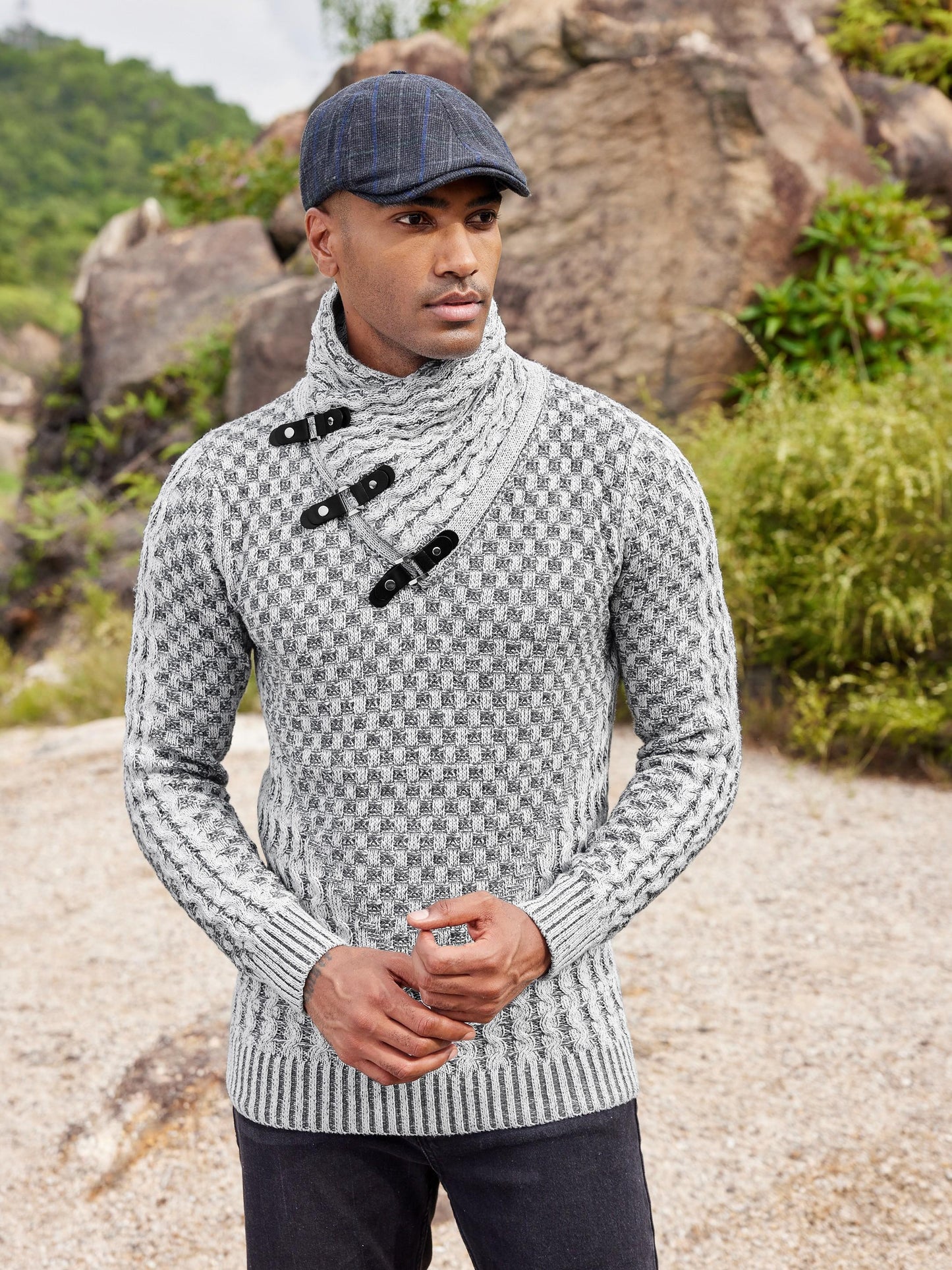 ELESOL Mens Knitted Turtleneck Sweater Slim Fit Pullover