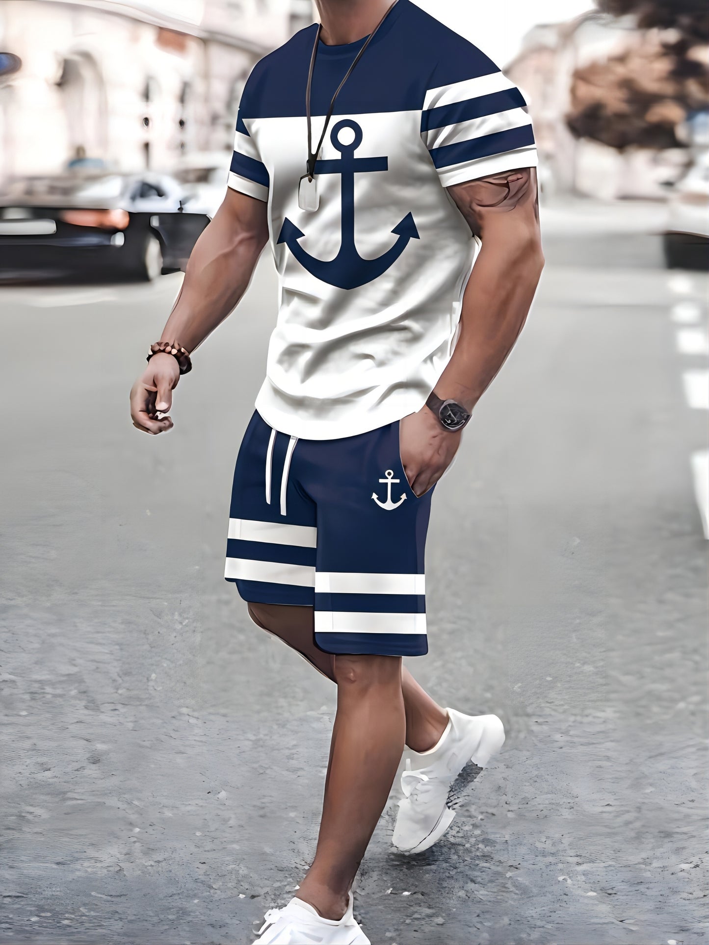 Pirate Theme Men Casual 2pcs T Shirt And Shorts Set