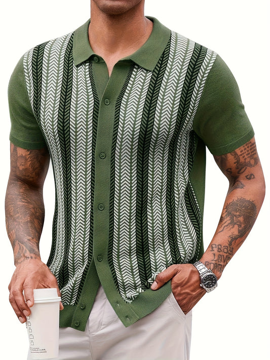 MADBAG Vintage Polo Shirt Men Short Sleeve Button Up