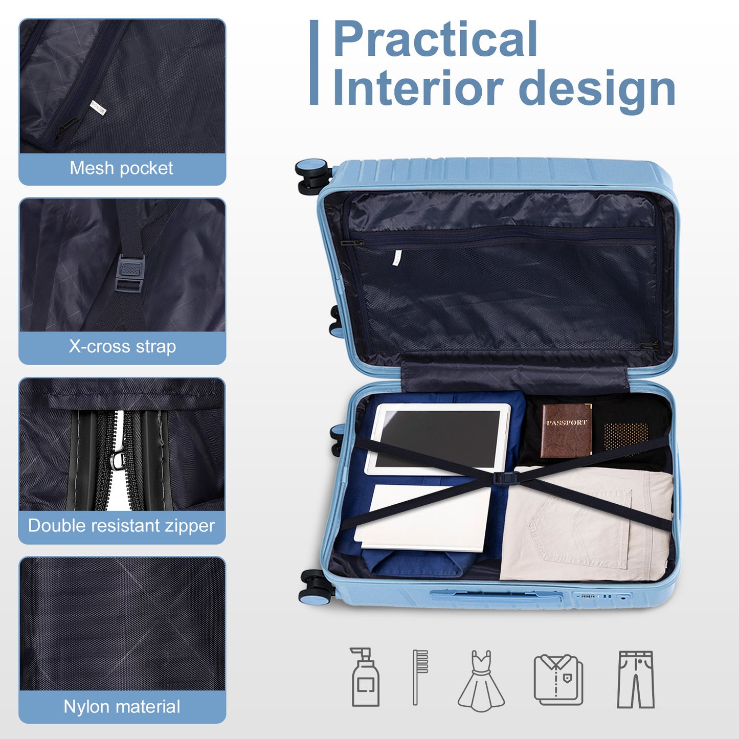 Motorhot Hardshell Luggage Set With TSA Lock And Wheels