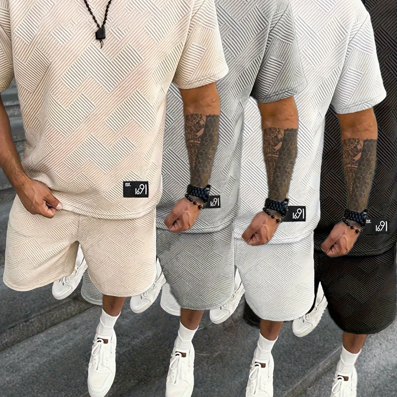 Xingfan OBM Men's Trendy Crew Neck T Shirt Two-Piece Set