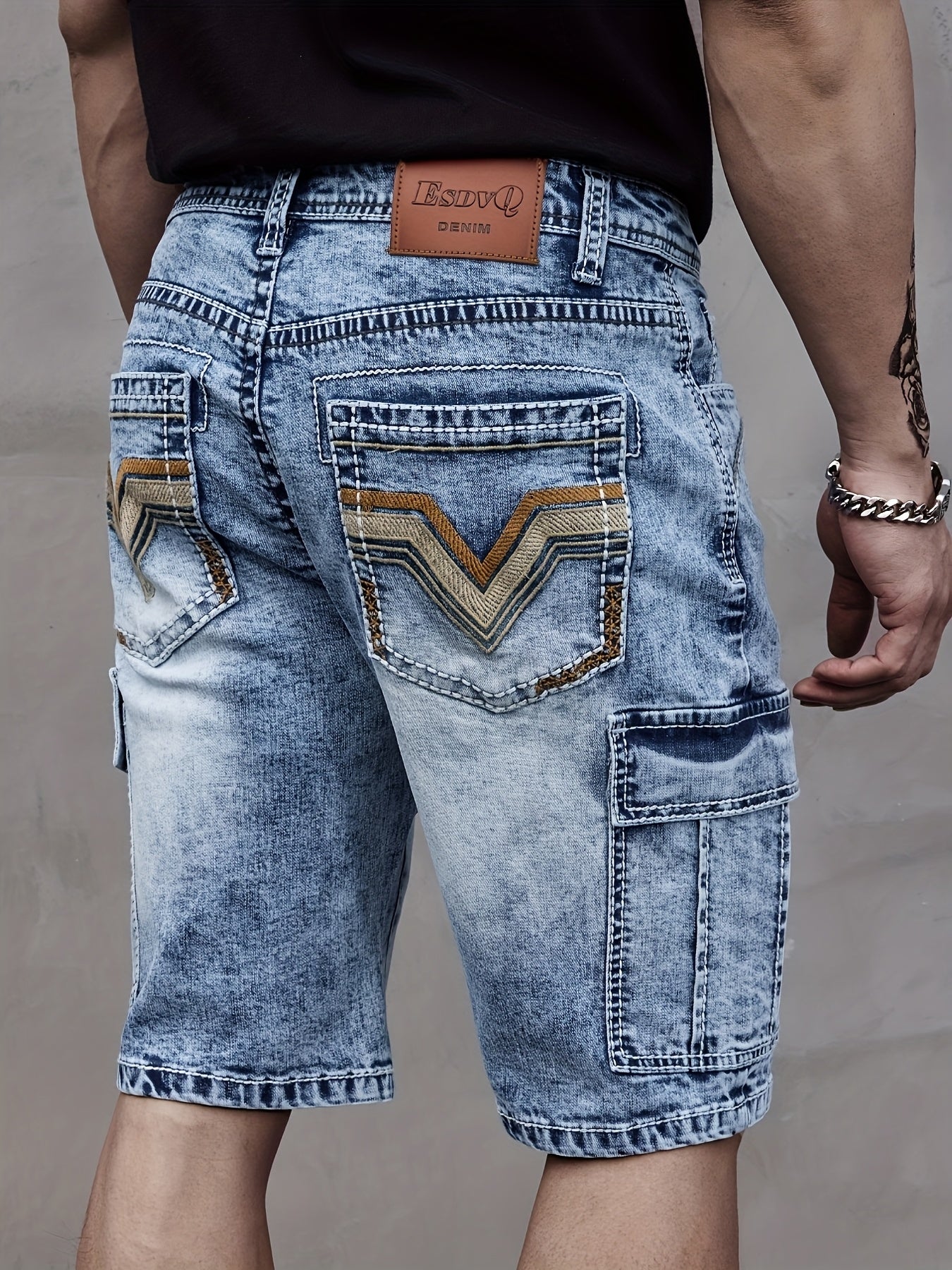 ESDVQ Mens Denim Shorts With Multi Pockets Stretch Fit