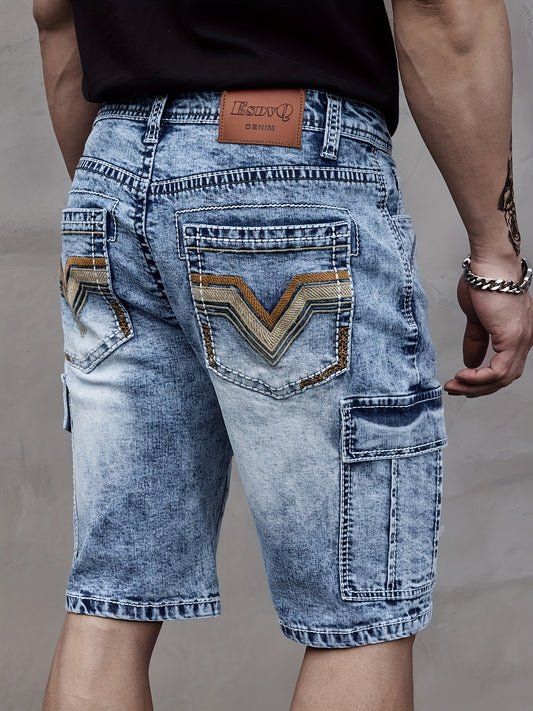 ESDVQ Mens Denim Shorts With Multi Pockets Stretch Fit