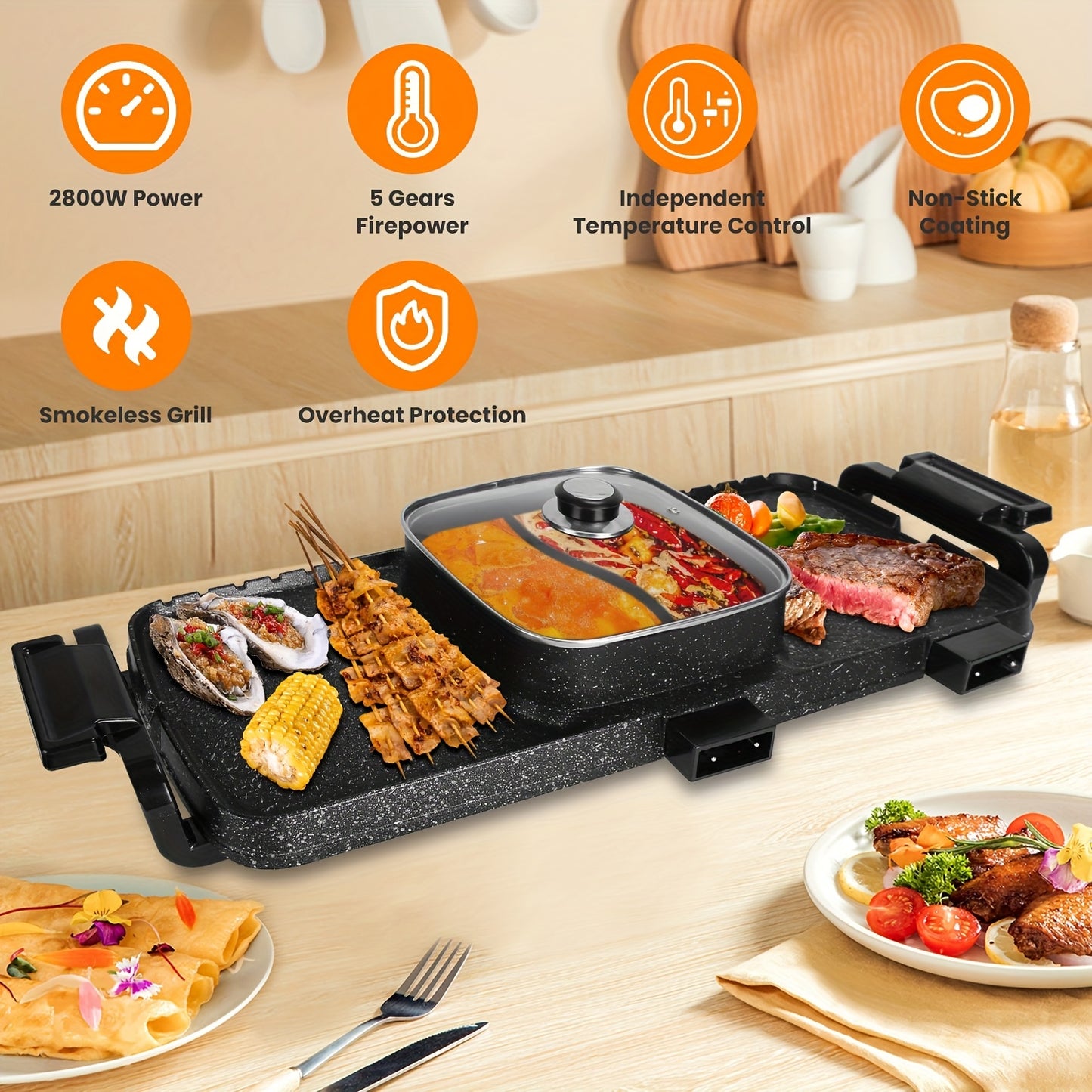 TAOTRONICS 2 In 1 Electric Hot Pot And Grill Smokeless