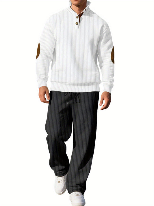Men's Two Piece Casual Suit Stand Collar Jacquard Knit Set