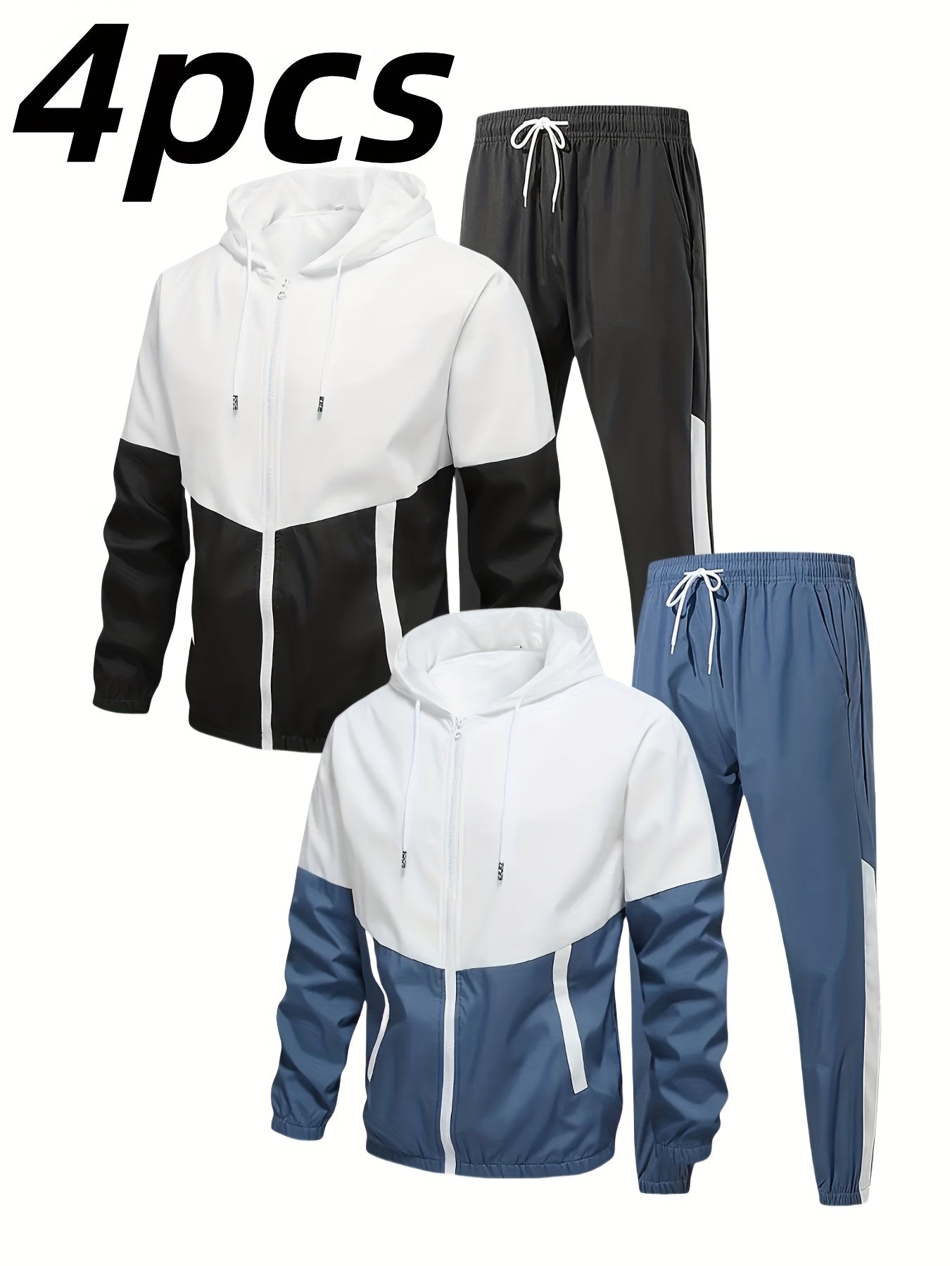 Men Hooded Sports Suit Set Jacket And Drawstring Pants