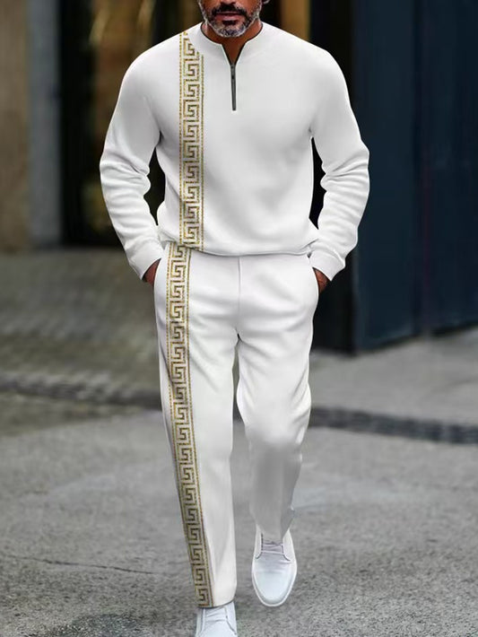 Mens Long Sleeve Zipper Shirt Casual Trousers Street Suit