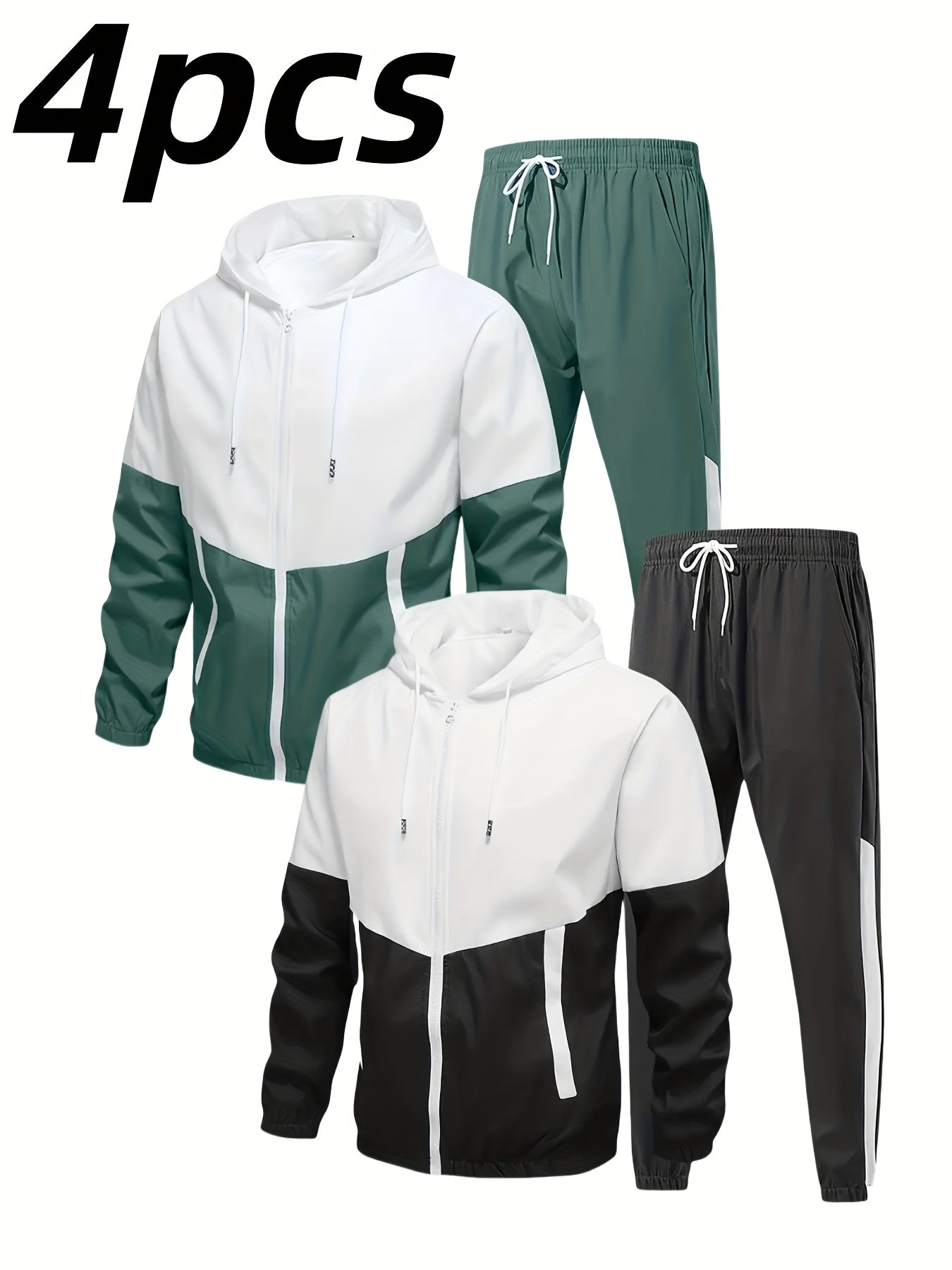 Men Hooded Sports Suit Set Jacket And Drawstring Pants
