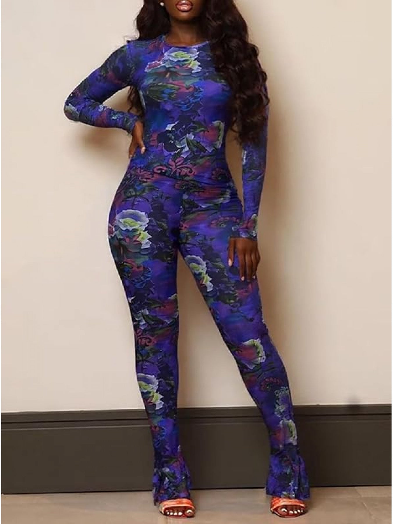 Floral Sheer Mesh Two Piece Set Women Retro Style Leisure