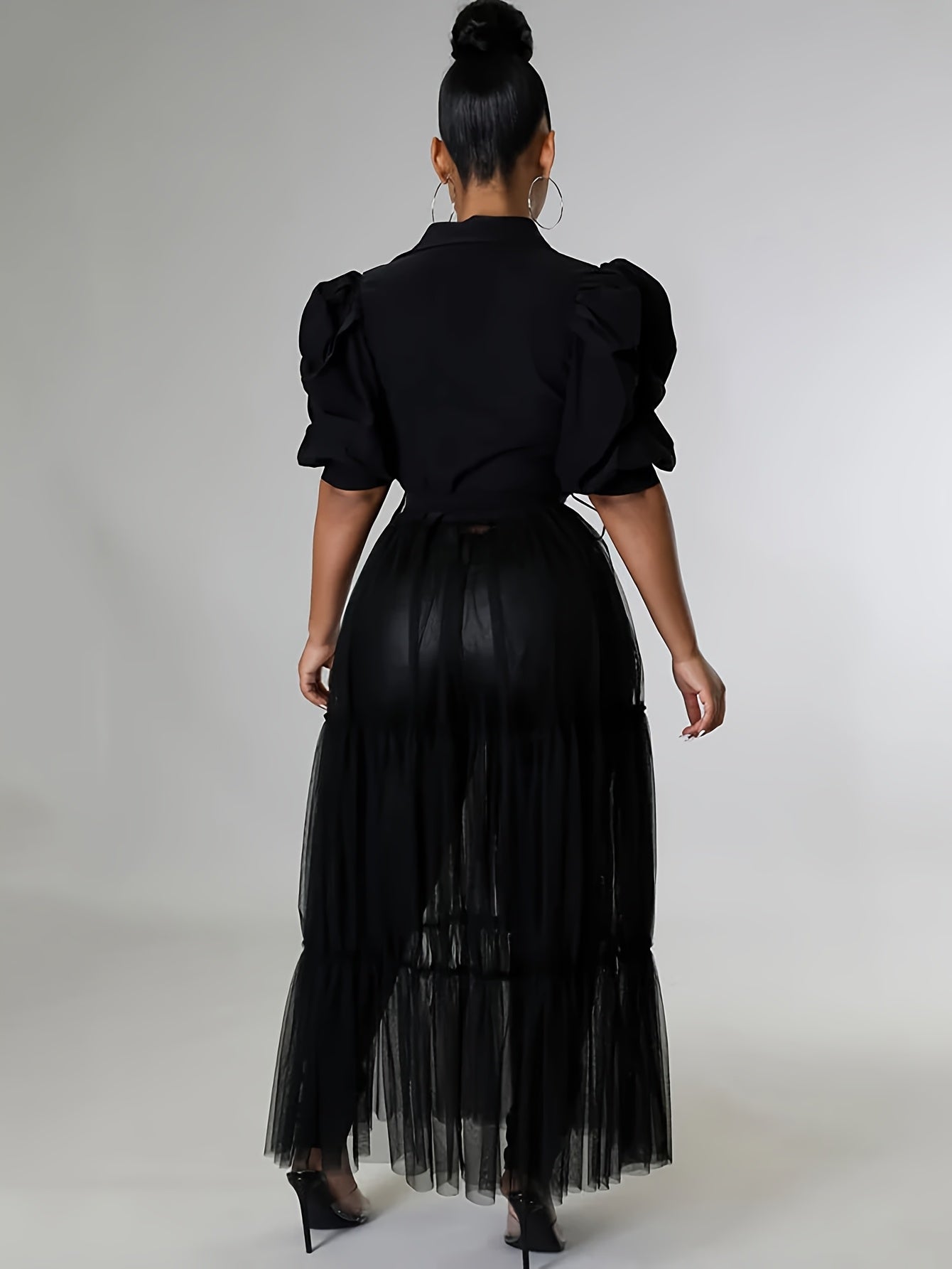 Lapel Collar Fit And Flare Dress Women Short Sleeve Spandex