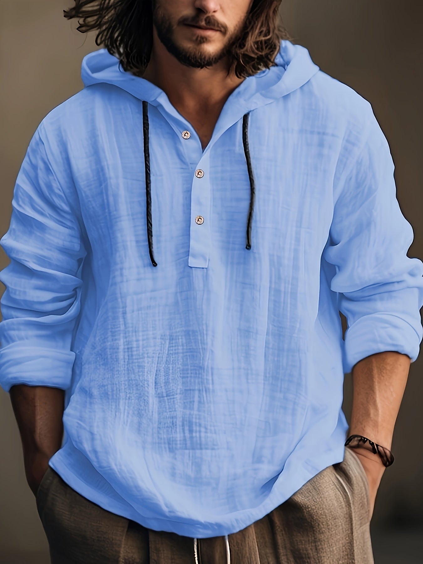 SCACTO Men Hooded Cotton Shirt Sweatshirt Long Sleeve Casual
