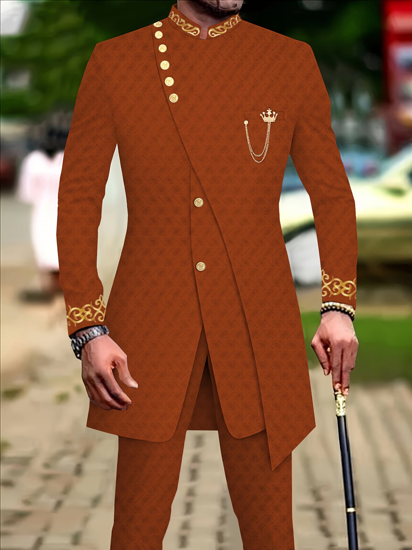 Geometric Pattern Men's Casual Two-Piece Suit Set Polyester