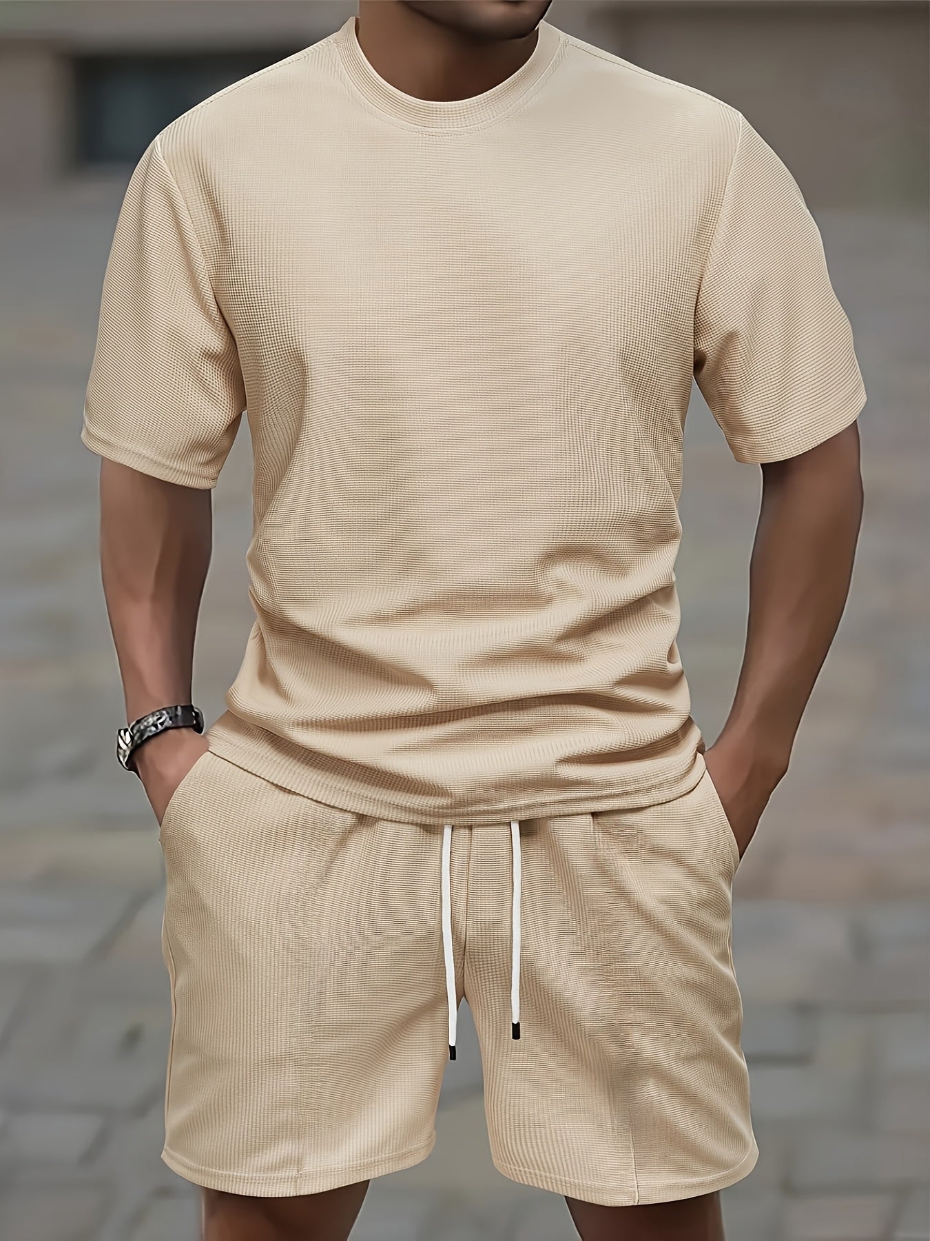 Casual Men 2 Piece Sports Set Short Sleeve Shirt Shorts