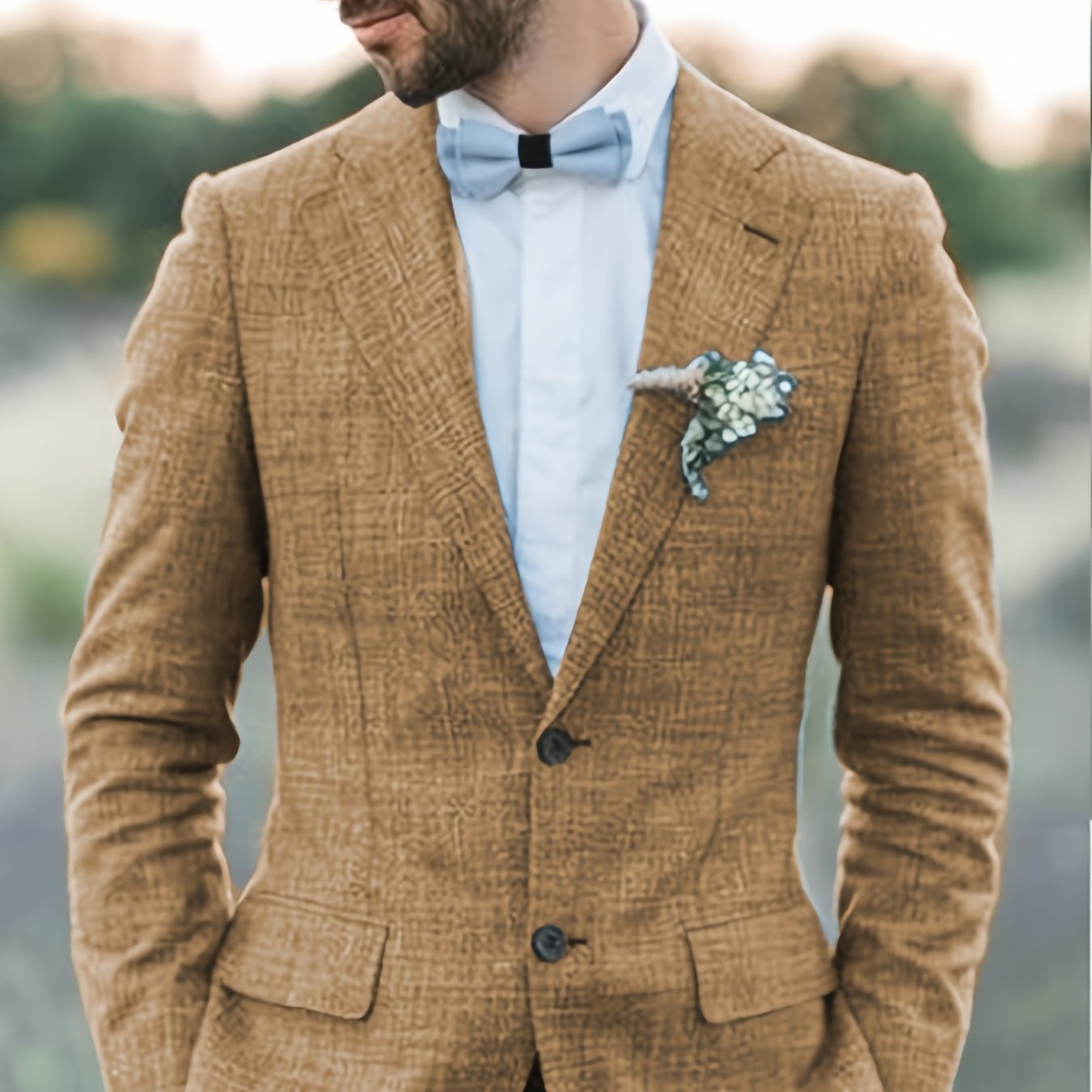 Mens Cotton Linen Two Piece Suit Summer Wedding Formal