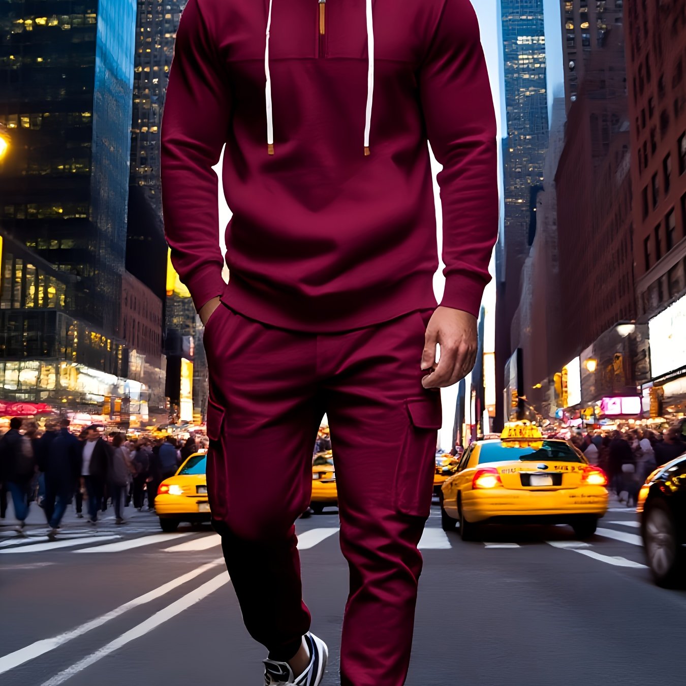 Mens Hooded Half Zip Sweatshirt Set With Cargo Joggers