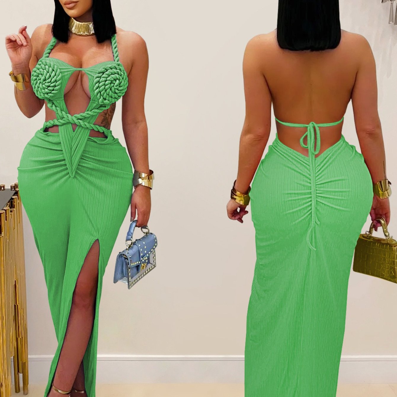 Bohemian Backless Halter Neck Mermaid Dress for Evening