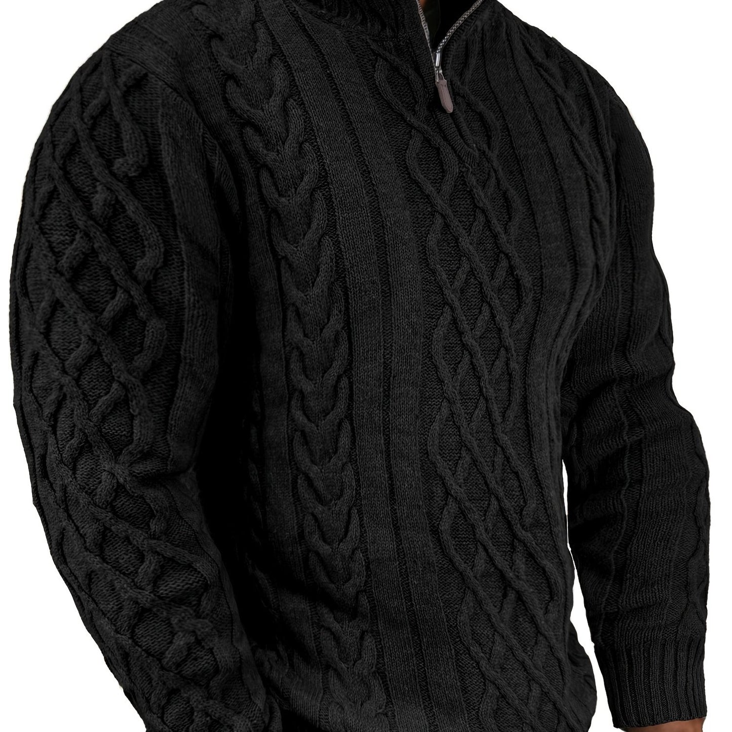 COMDECEVIS Mens Quarter Zip Cable Knit Mock Neck Sweater