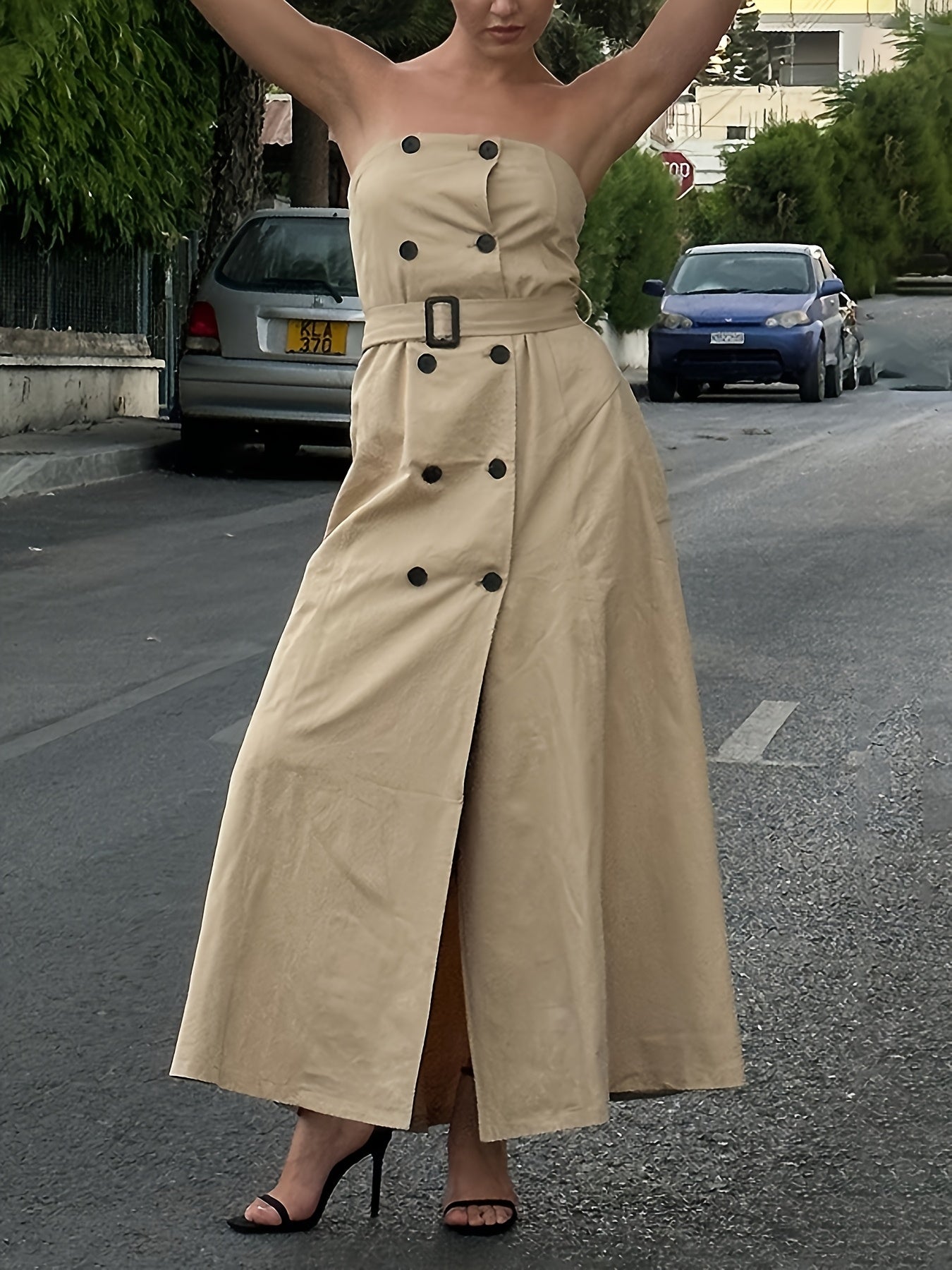 Lemongor Strapless Button Maxi Dress For Women A Line