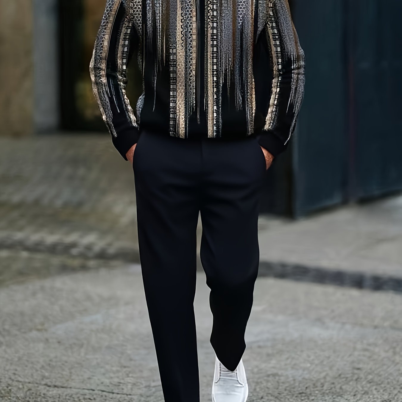 Mens 2 Pack Long Sleeve Sports Suit Set With 3D Pattern