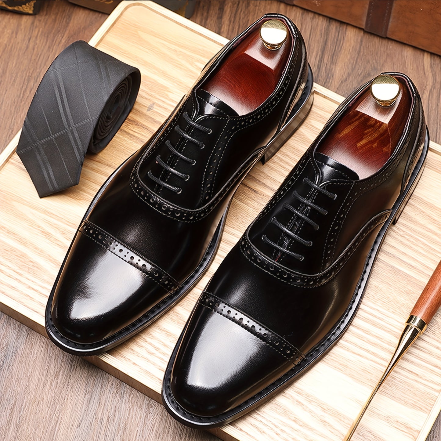JASONSTAR Brogue Cap Toe Oxford Dress Shoes For Men
