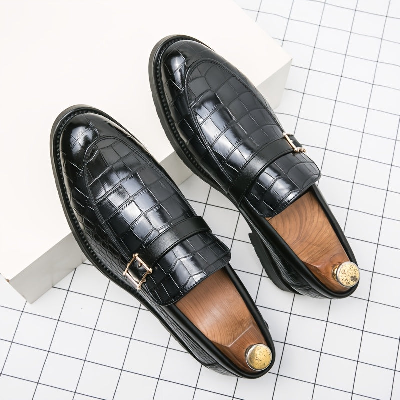 Gentleman Footwear Slip On Loafers Crocodile Texture Buckle