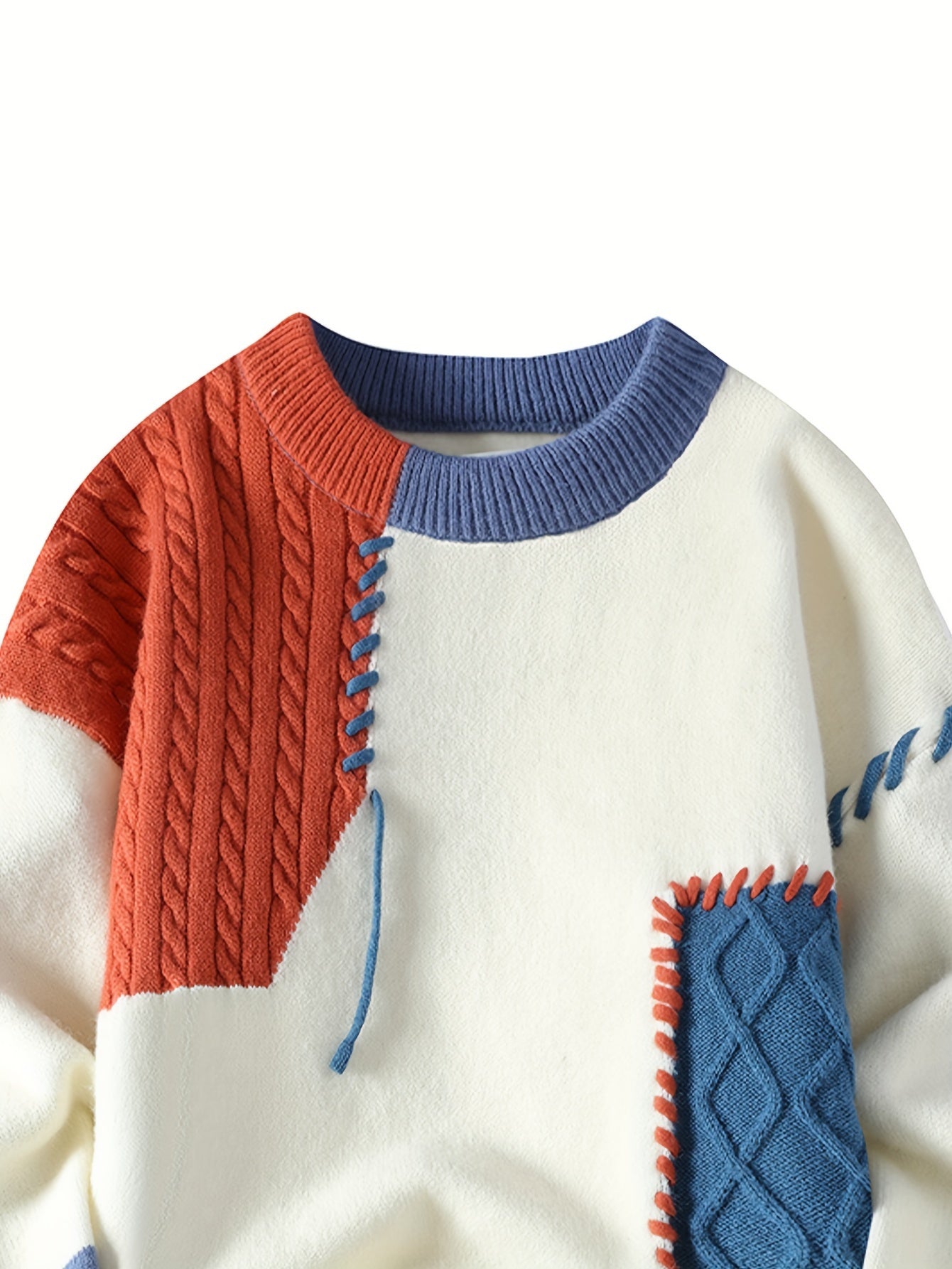 SENMEIGUO Men Color Block Long Sleeve Knit Sweater Casual