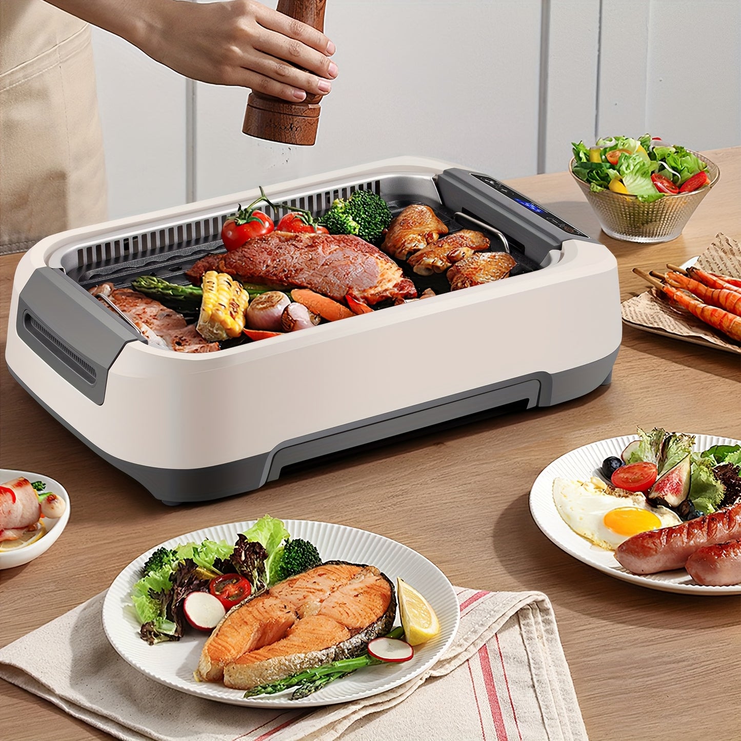 Smokeless Indoor Grill 1500W With LED Display Glass Lid