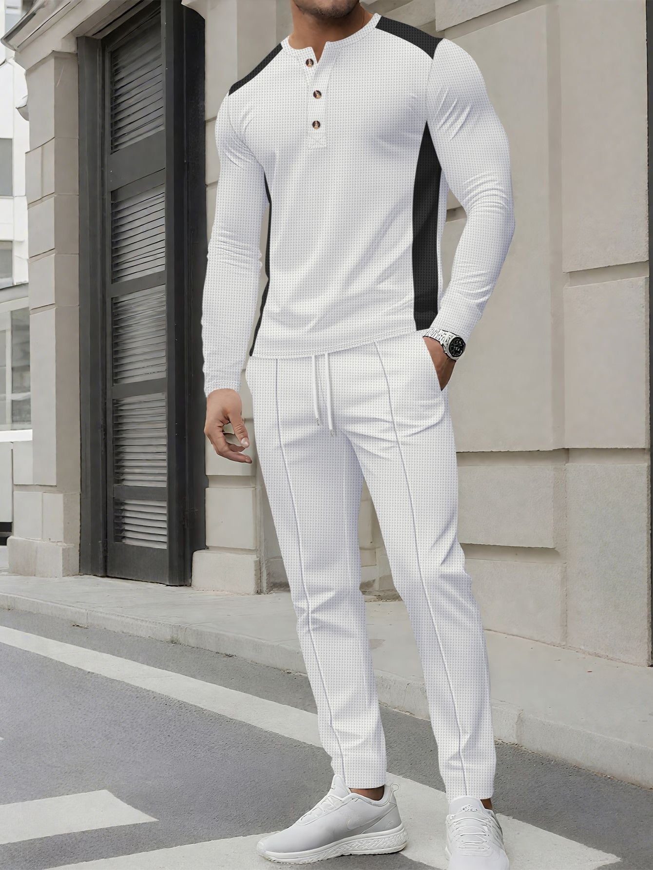 Mens Slim Fit Sweatshirt And Pants Set With High Neck