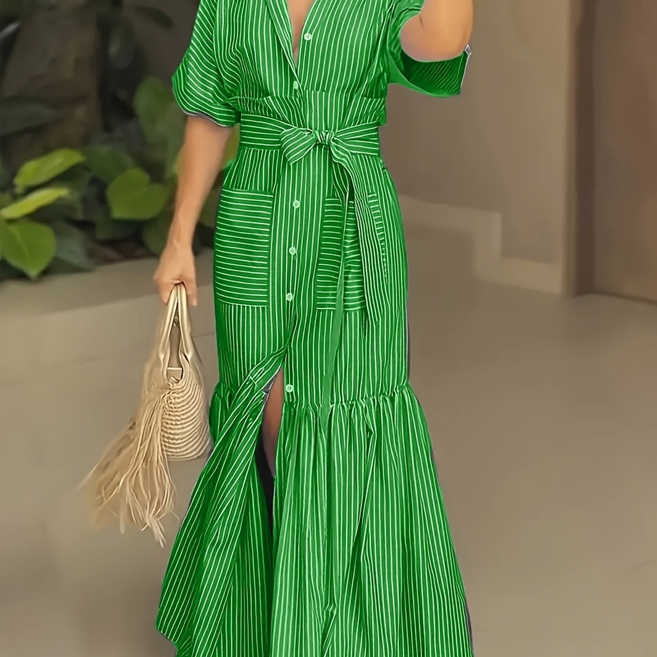 Digital Printed Striped Shirt Dress Long Length Regular Fit